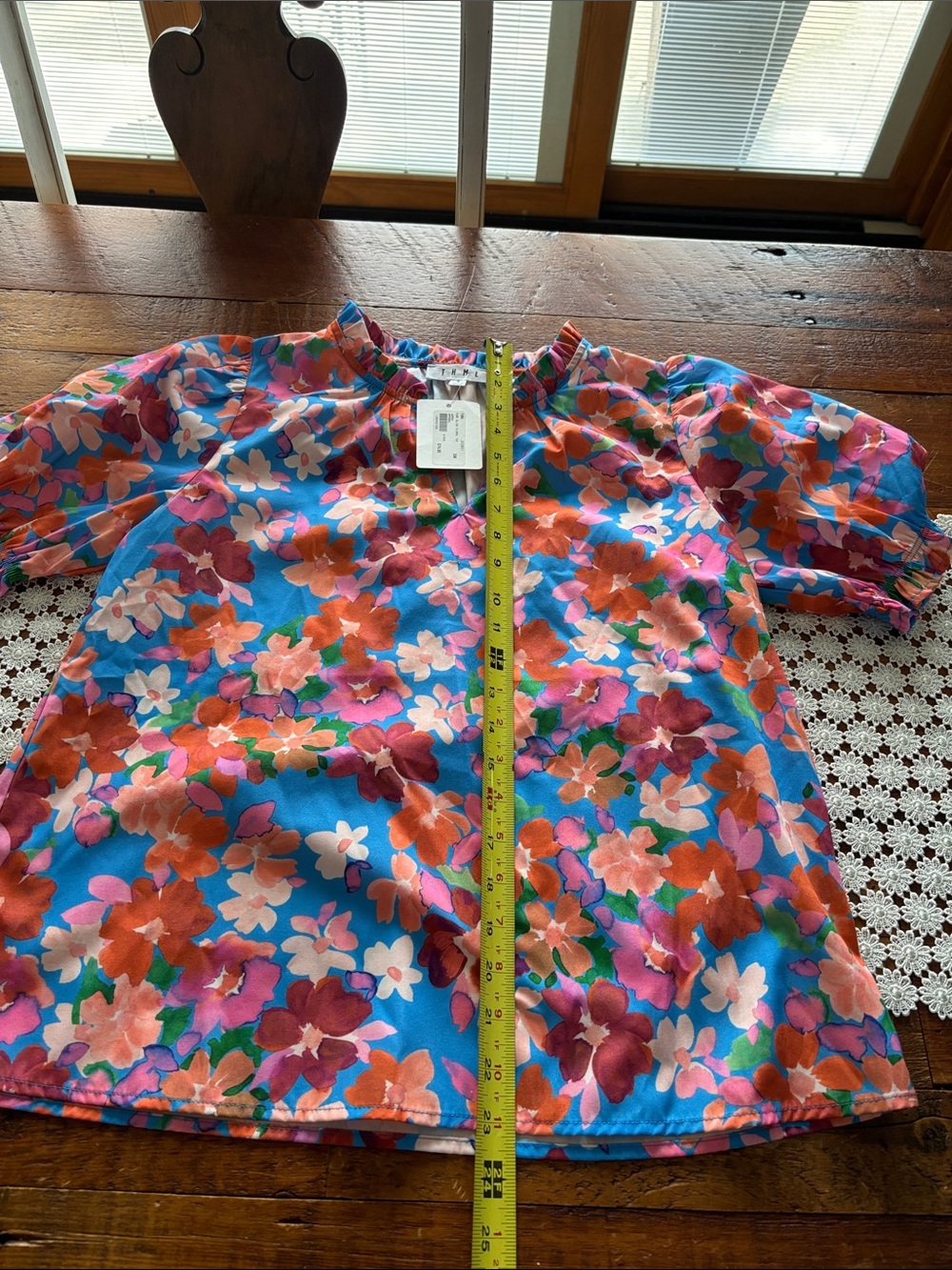 THML Bright Blue Floral Puff-Sleeve Blouse - Picture 3 of 5